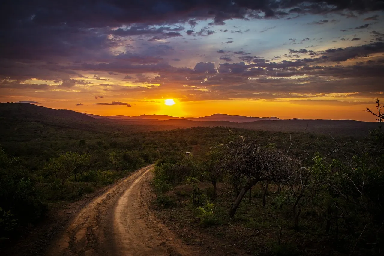 Chemin de terre dans la campagne au coucher du soleil